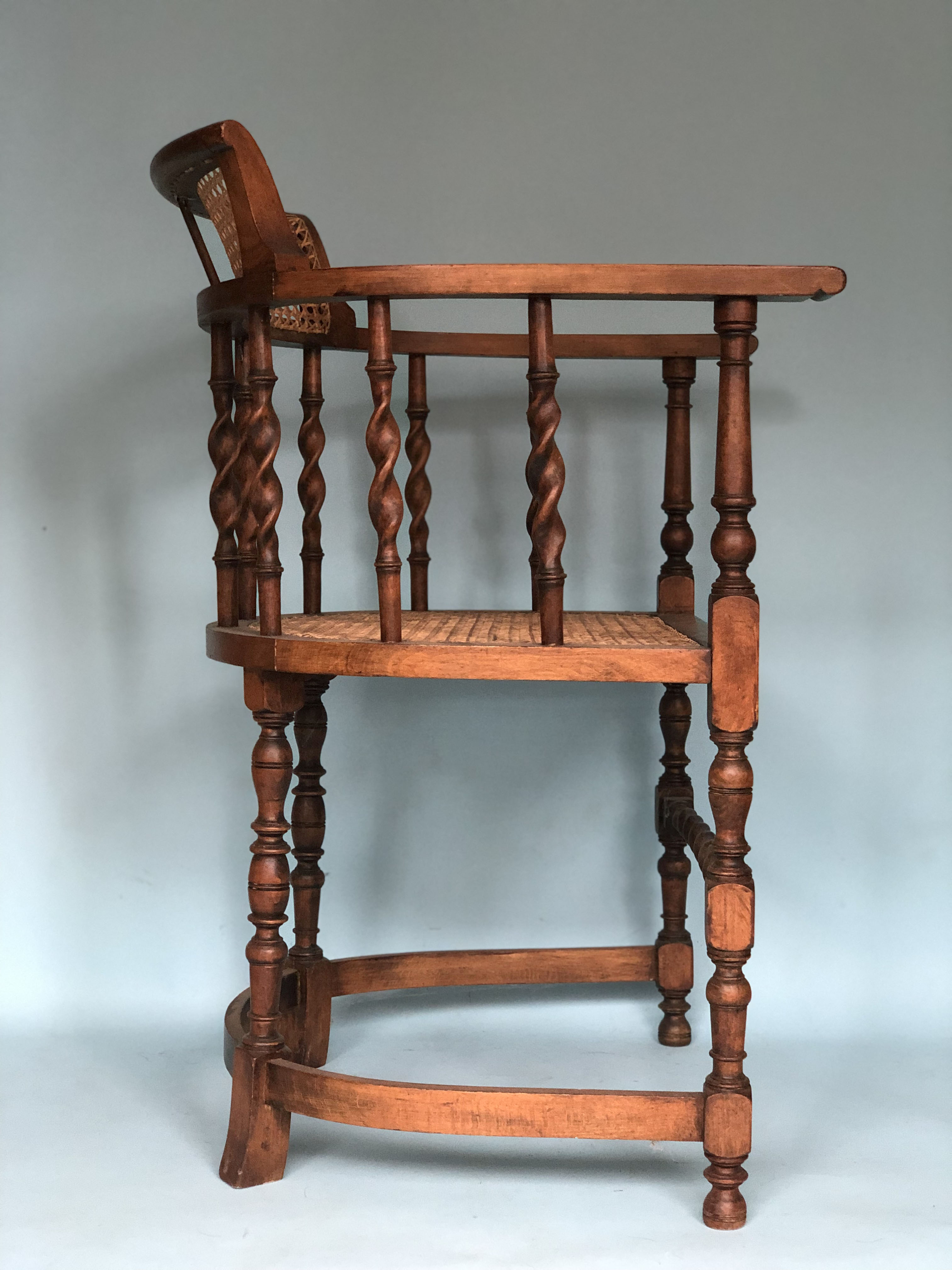 Edwardian barley twist corner chair with cane early 20th century