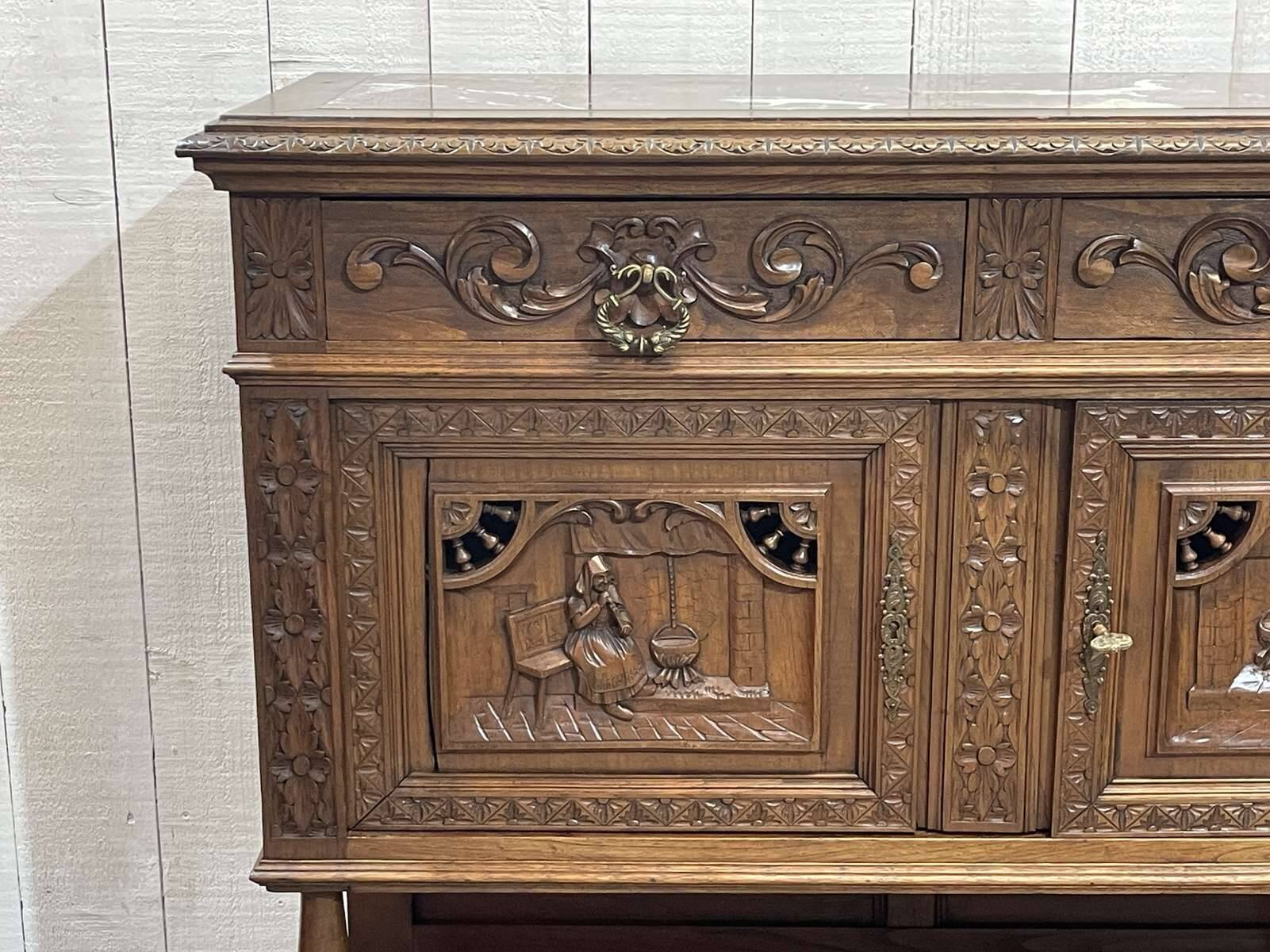 Early 20th century Breton oak serving trolley with a marble top