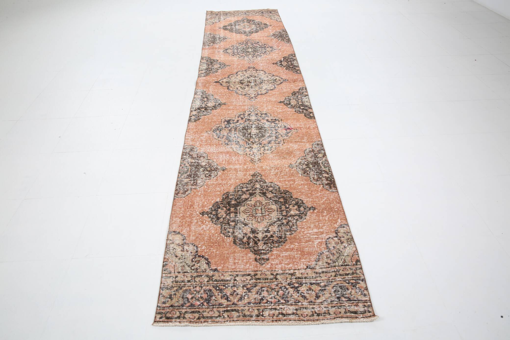 3x12 Brunt Red & Brown Vintage Runner Rug, 88x382Cm