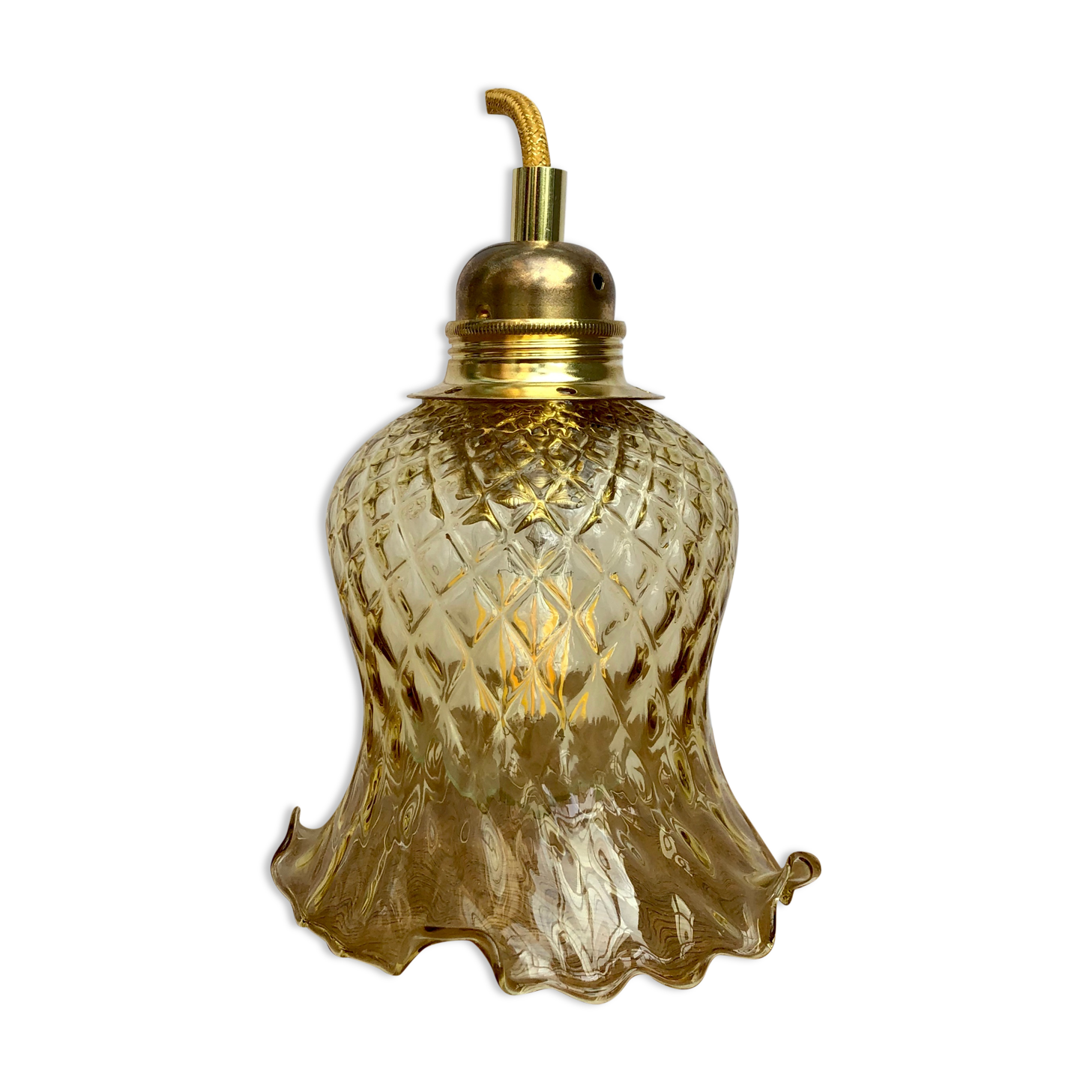 Hand lamp vintage tulip in amber glass