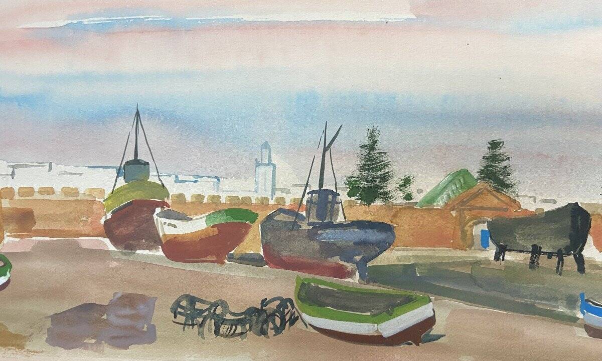 Jean Launois (1898-1942) Landscape of North Africa, A Port, Signed watercolour