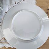 Set of 12 white porcelain dinner plates with double silver rim