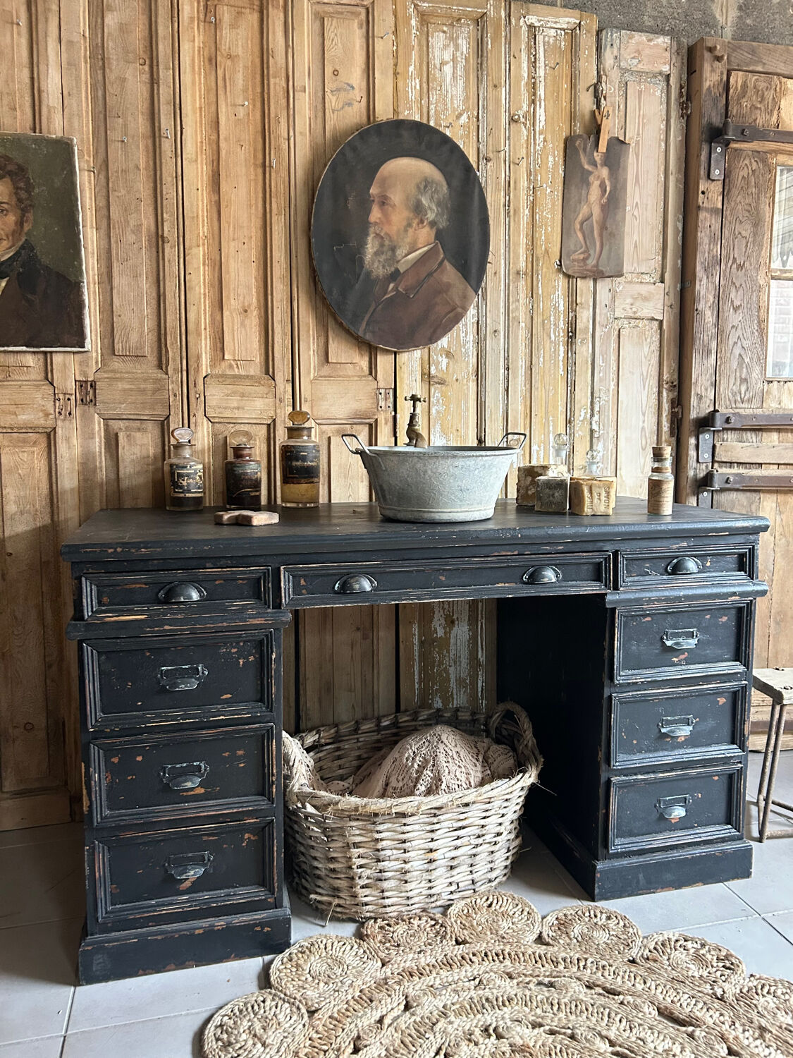 Antique desk, washbasin unit