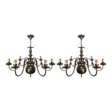 Pair of Dutch brass chandeliers