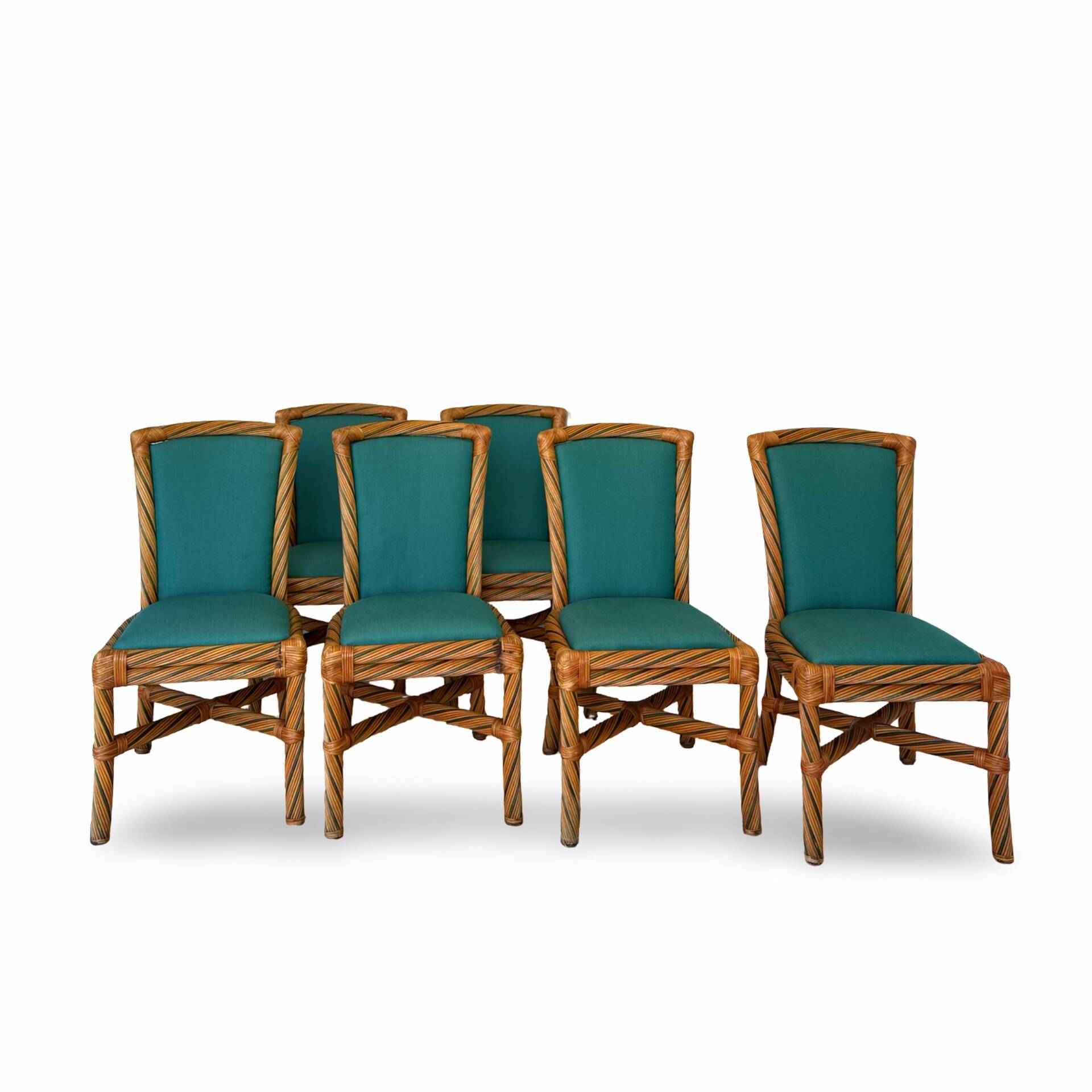 Set of six vintage bamboo and rattan dining chairs