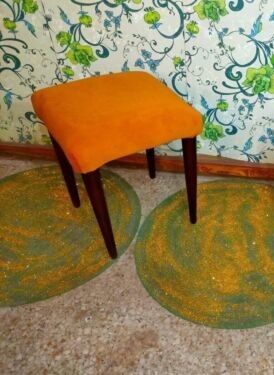2 stools in orange suede and beech