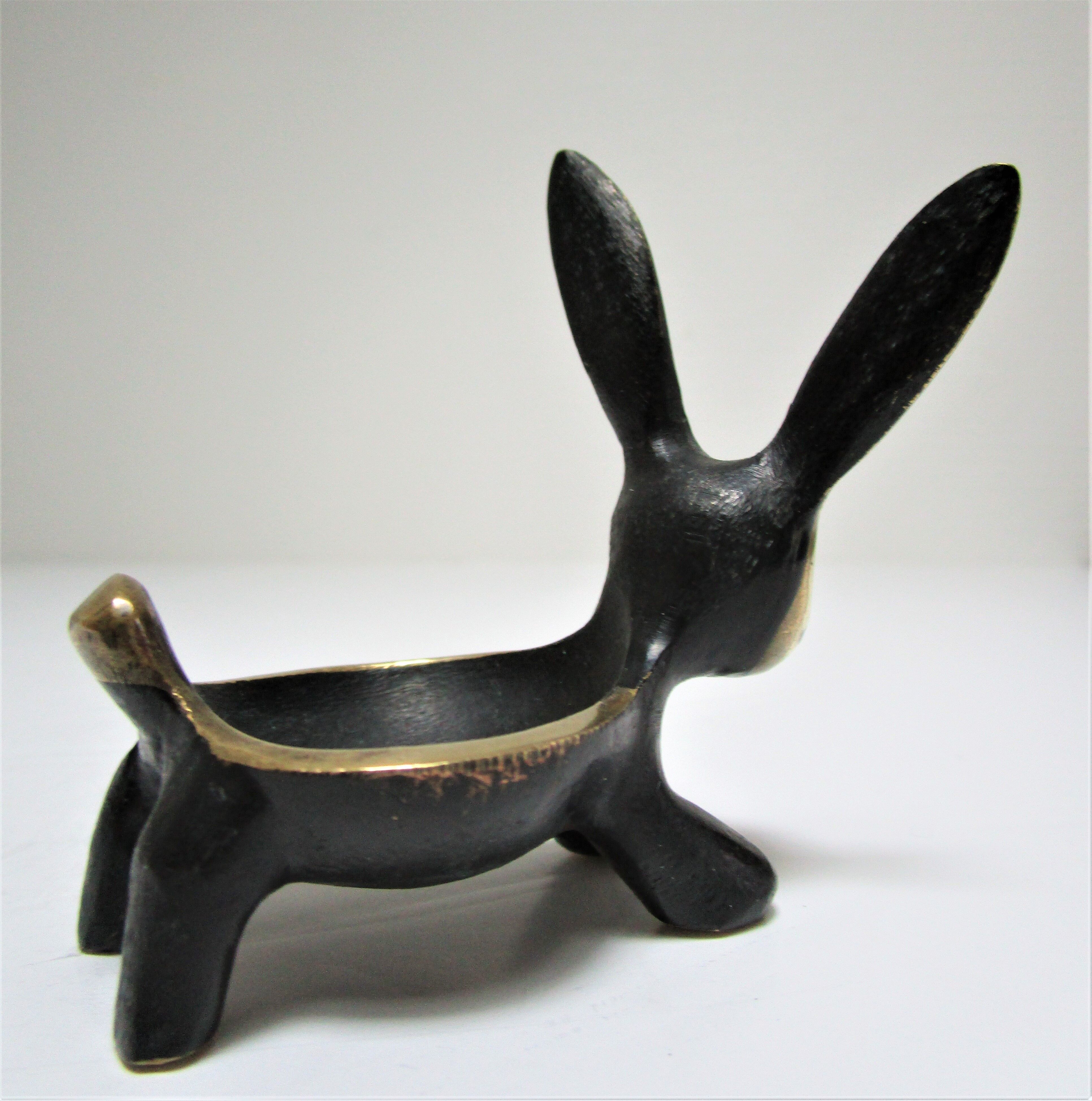 Candle holder zoomorphic bronze solid patina black rabbit hare 60s