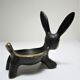 Candle holder zoomorphic bronze solid patina black rabbit hare 60s