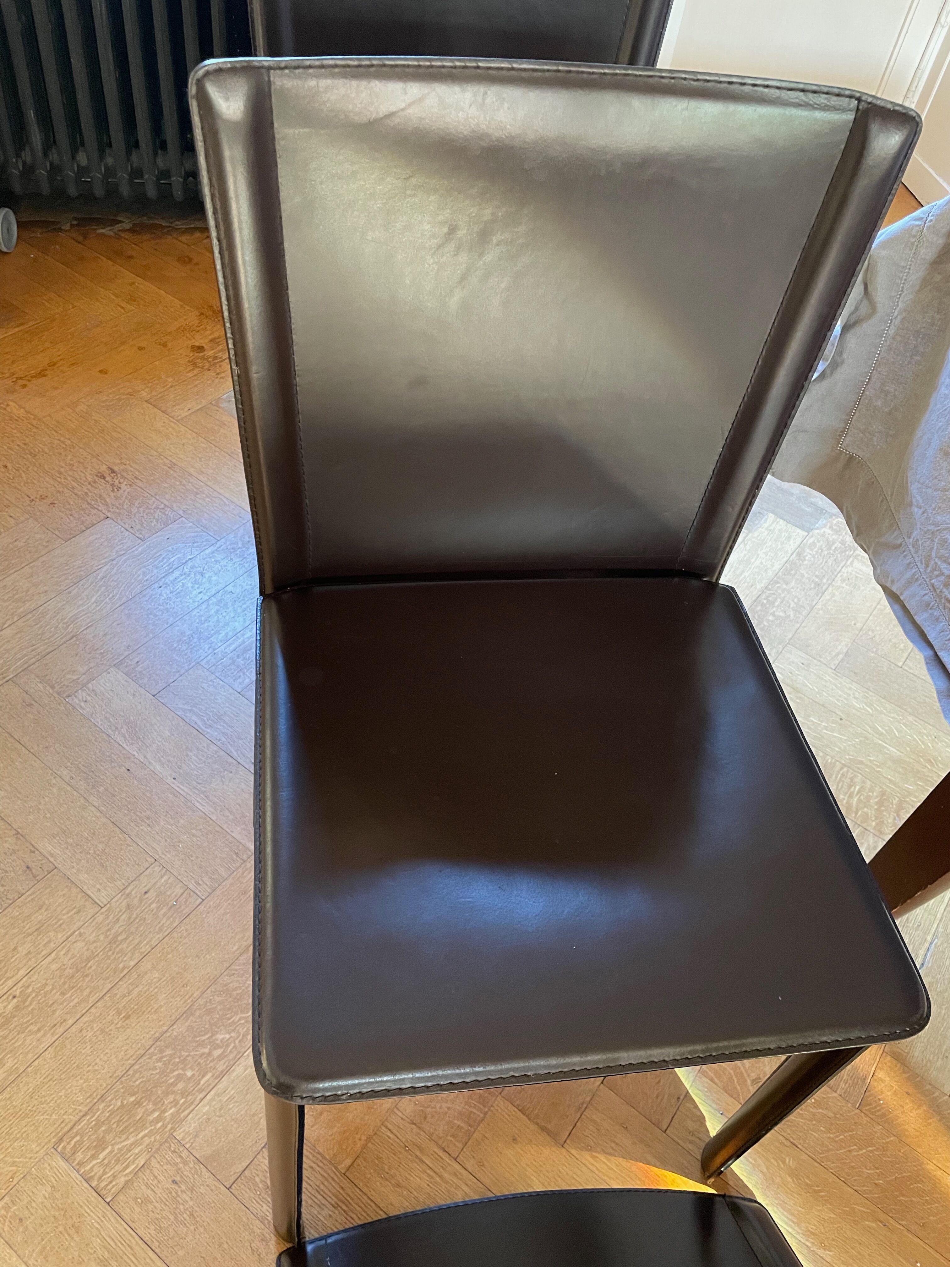 Lot 4 chairs moka cinna brown leather