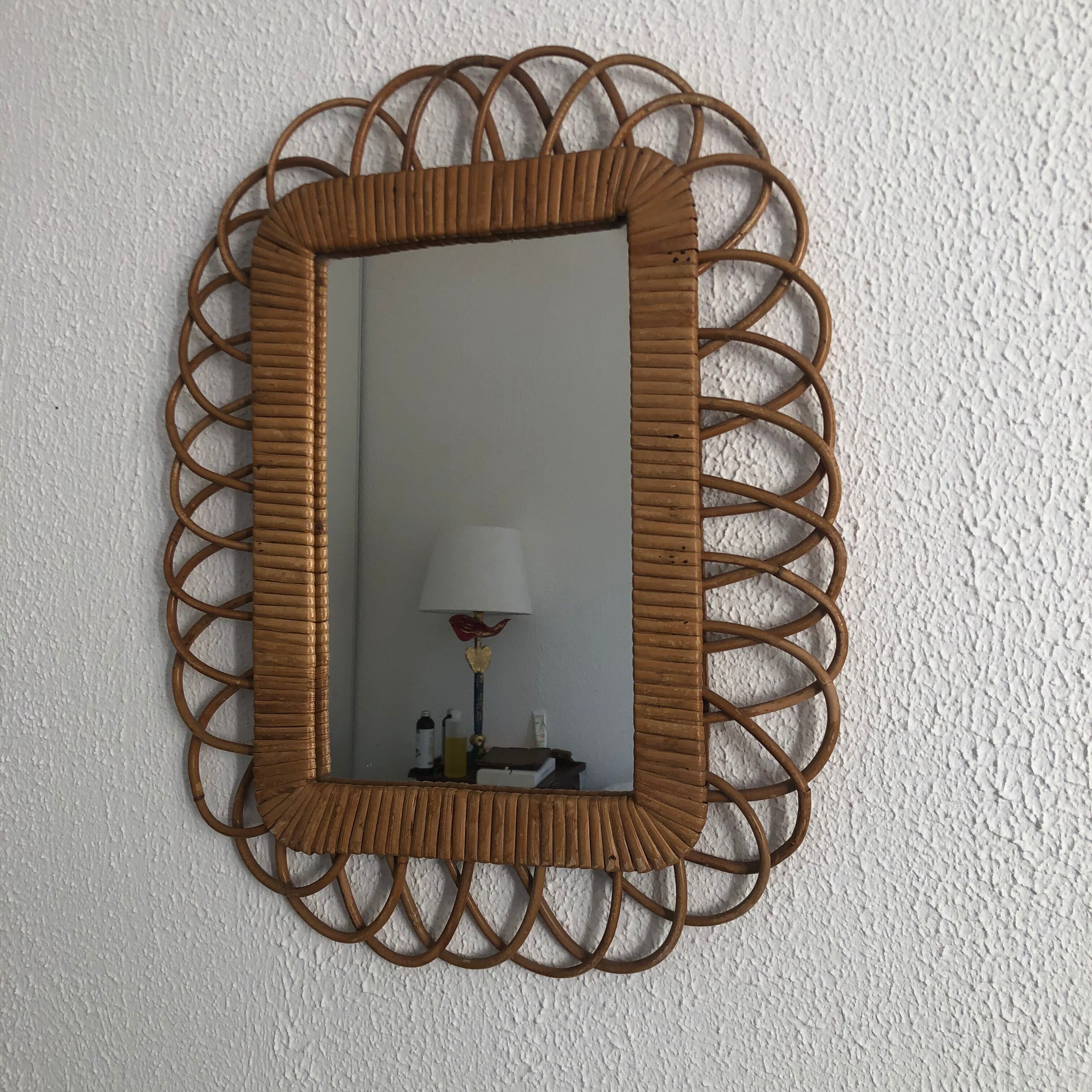 Vintage mirror 1960 sun rattan wicker rectangle - 48 x 38 cm