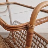 Rattan Magazine Rack, Bamboo, France 1975