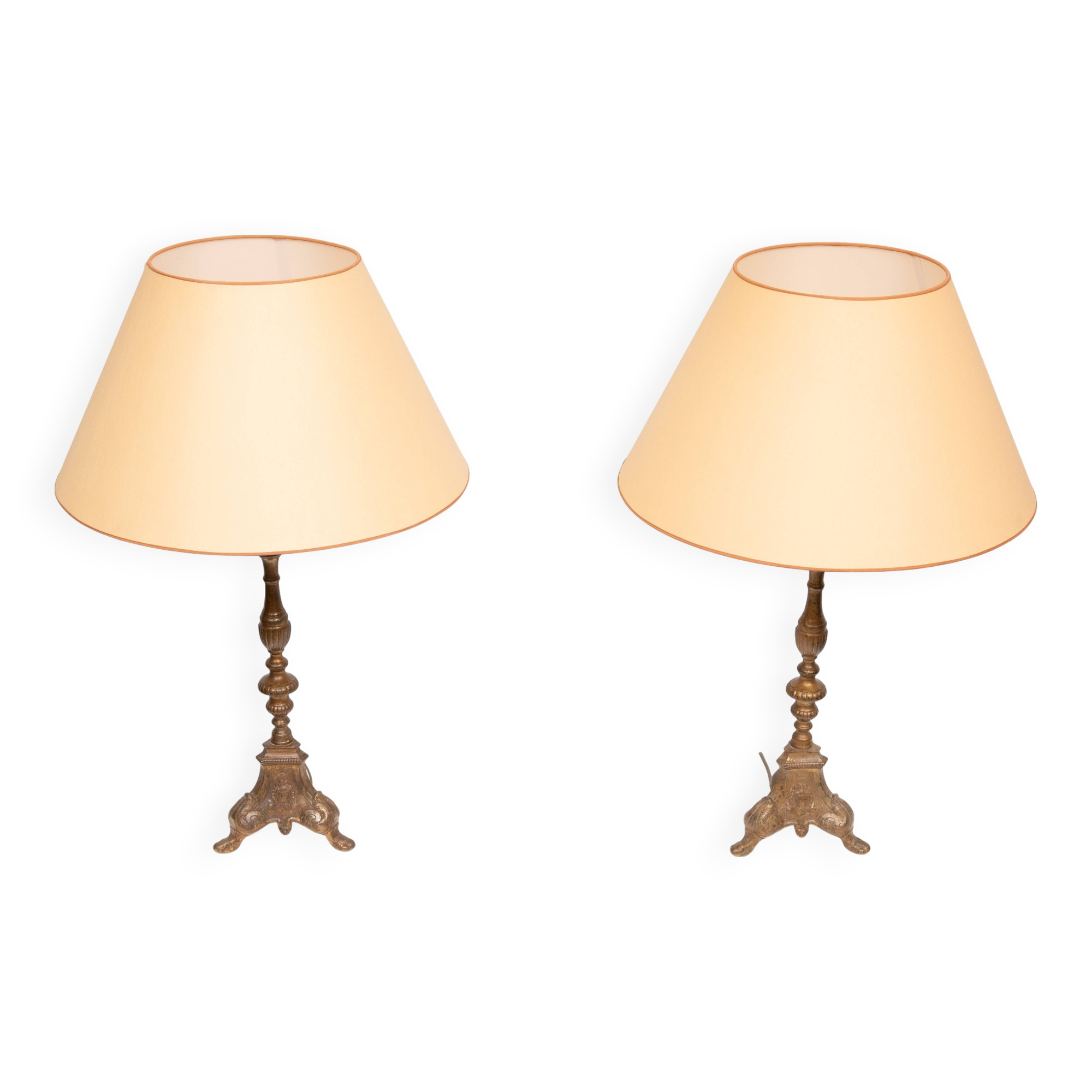 Gilded Bronze table lamps with shades France 1880s