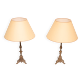 Gilded Bronze table lamps with shades France 1880s