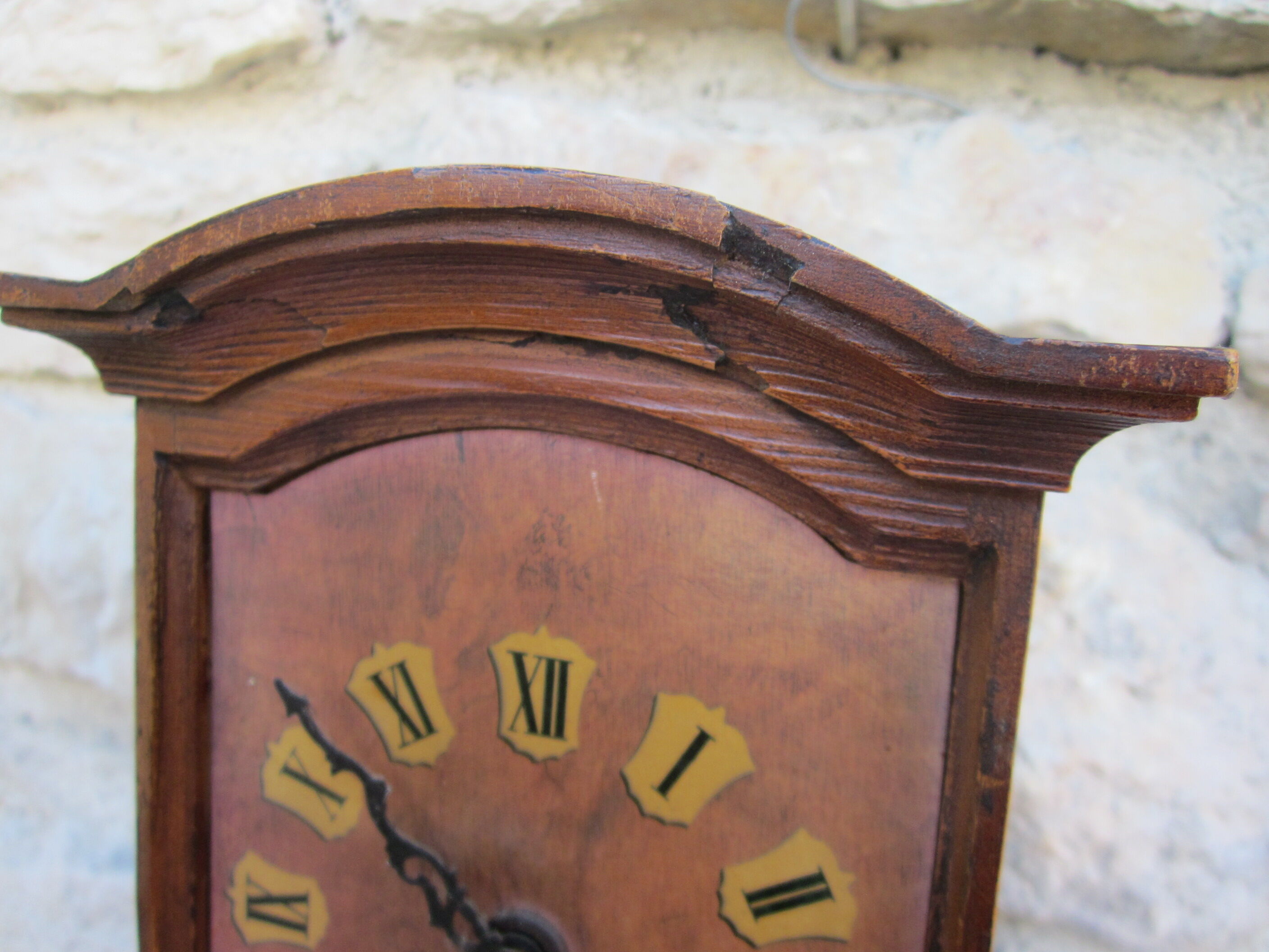 Wooden clock with balance wheel, battery operated