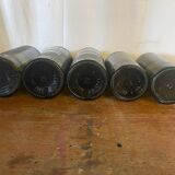 Set of 5 antique carapelli bottles, smoked and ribbed vintage glass