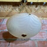 Antique Pendant Light Dome Molded Glass + Vintage Gold Metal