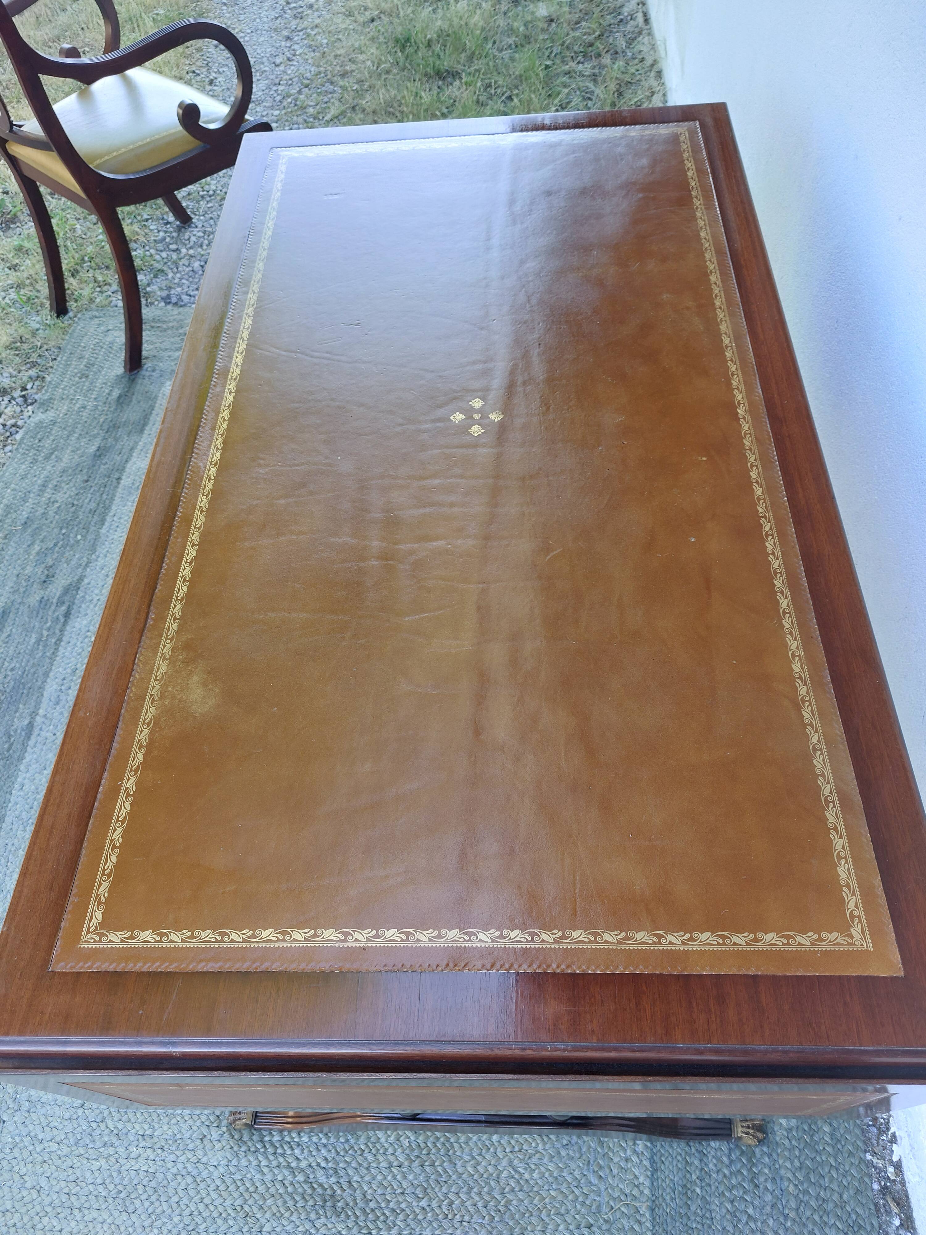 English desk and lyre chair, leather, extensions.