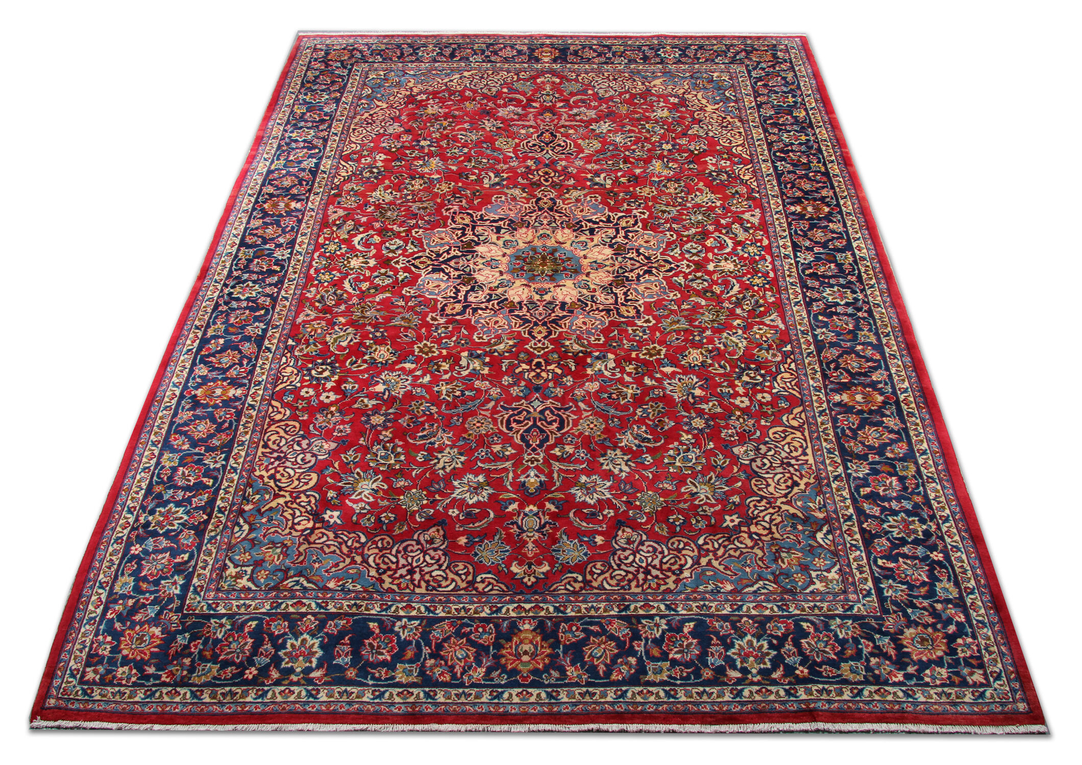 Handmade oriental red blue wool rug - 264x355cm