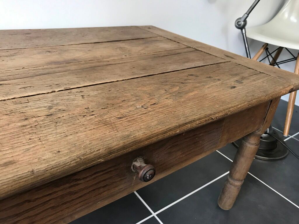 Rustic farm coffee table turned feet with 1 1930 drawer