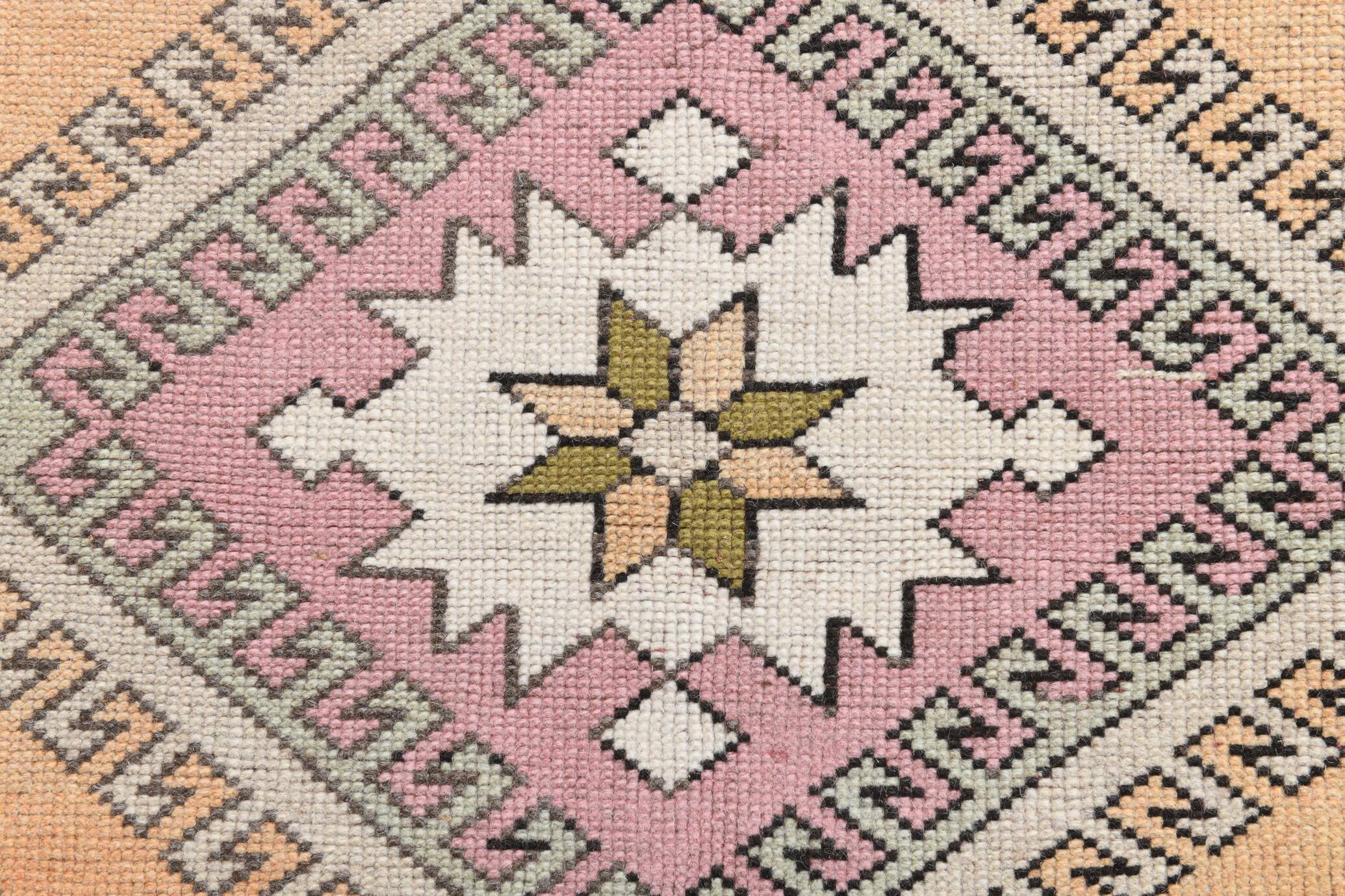 Mustard Pink Oriental Pattern Turkish Rug, 135x232Cm