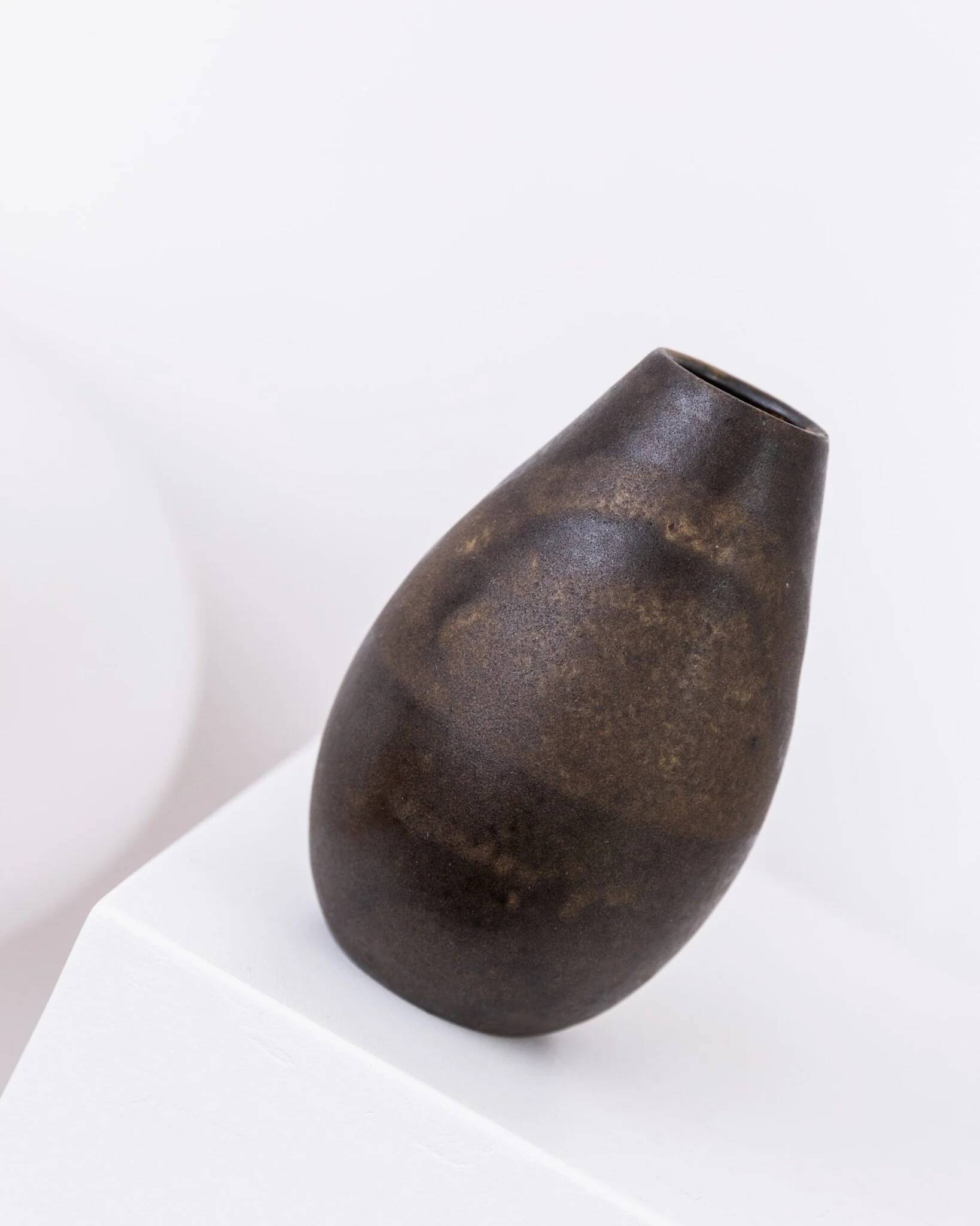 Dark brown ceramic Studio Keramik vase by Elisabeth Dunker, organic mid-century 1960s