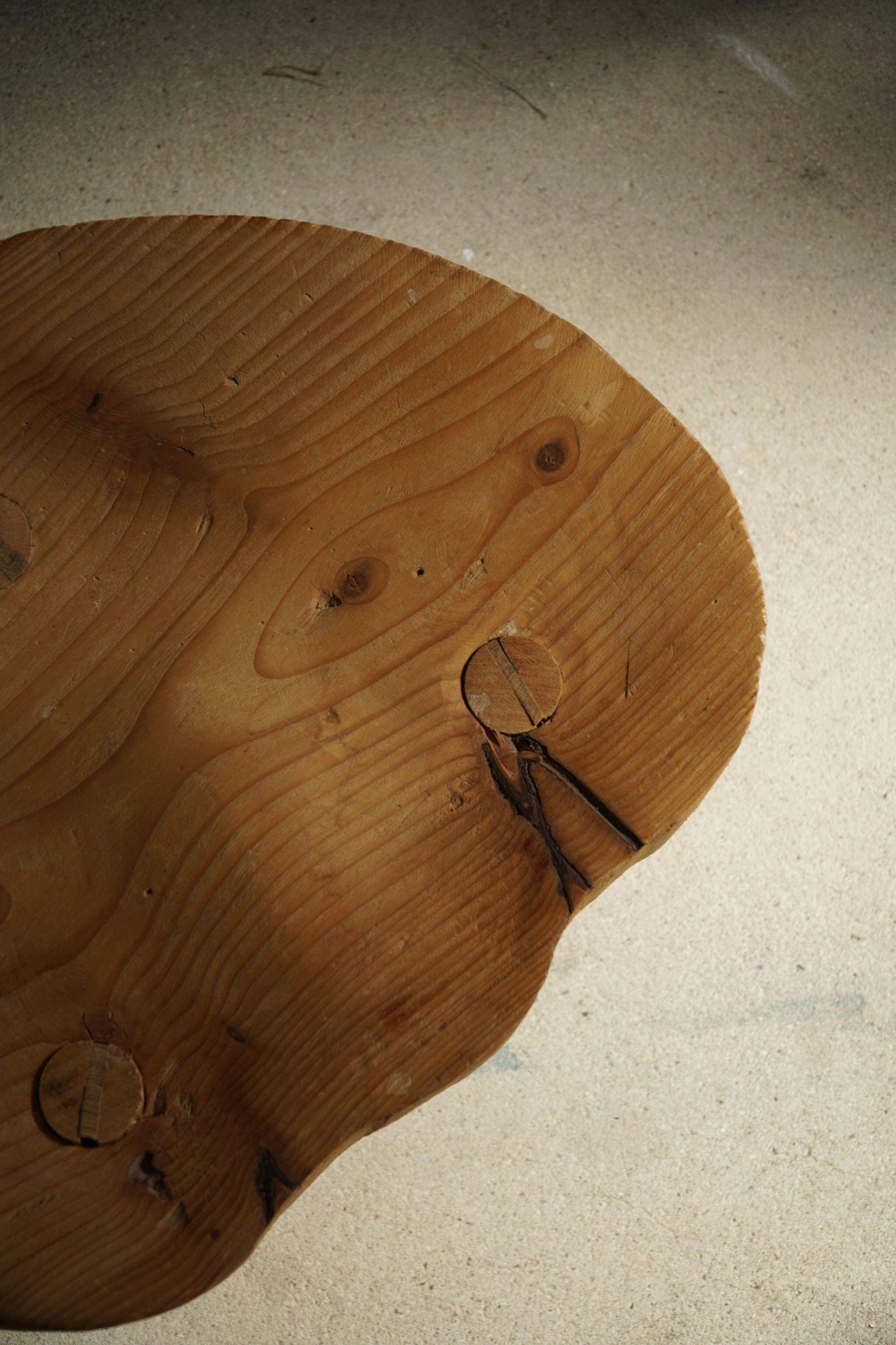 Tripod stool in solid pine, by a Swedish cabinetmaker, mid-century, around the 1960s.