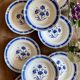 Set of 8 antique soup plates, blue flower decorations