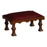 Danish sculpted oak stool from the mid-20th century with a red leather seat, 1950s.