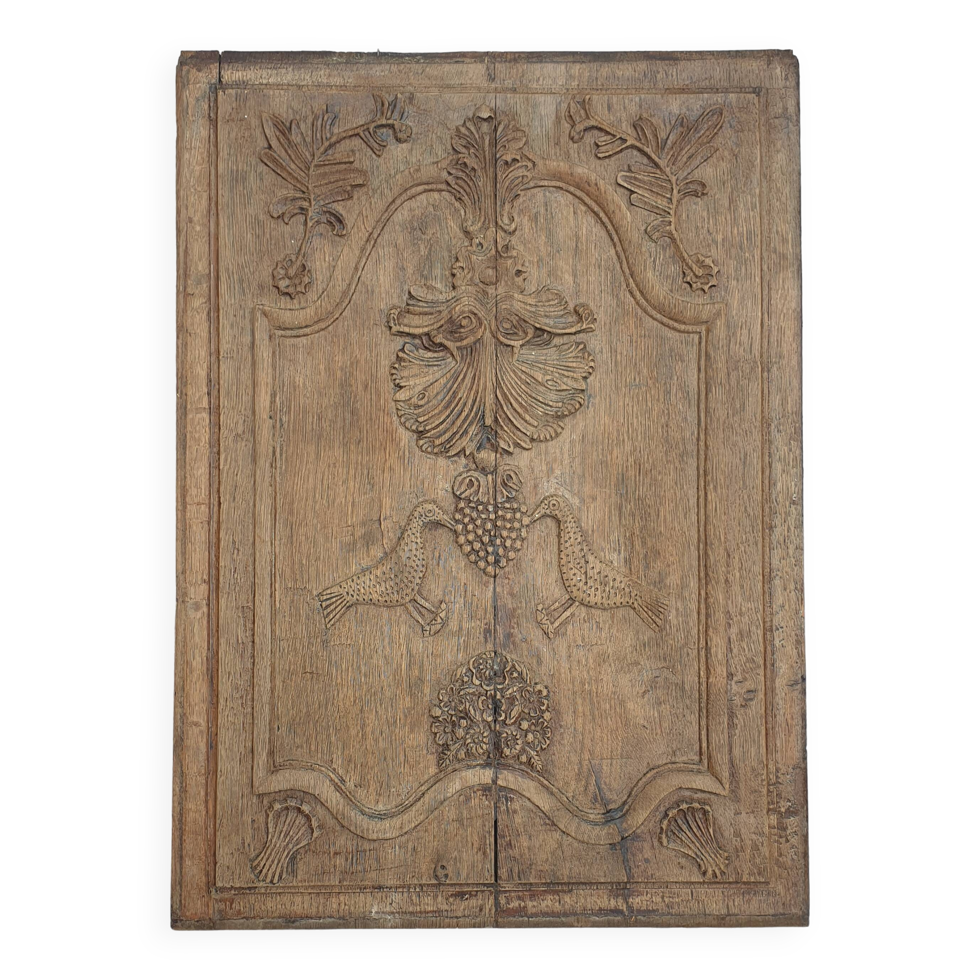 Panel, bas relief in natural wood, 18th century period