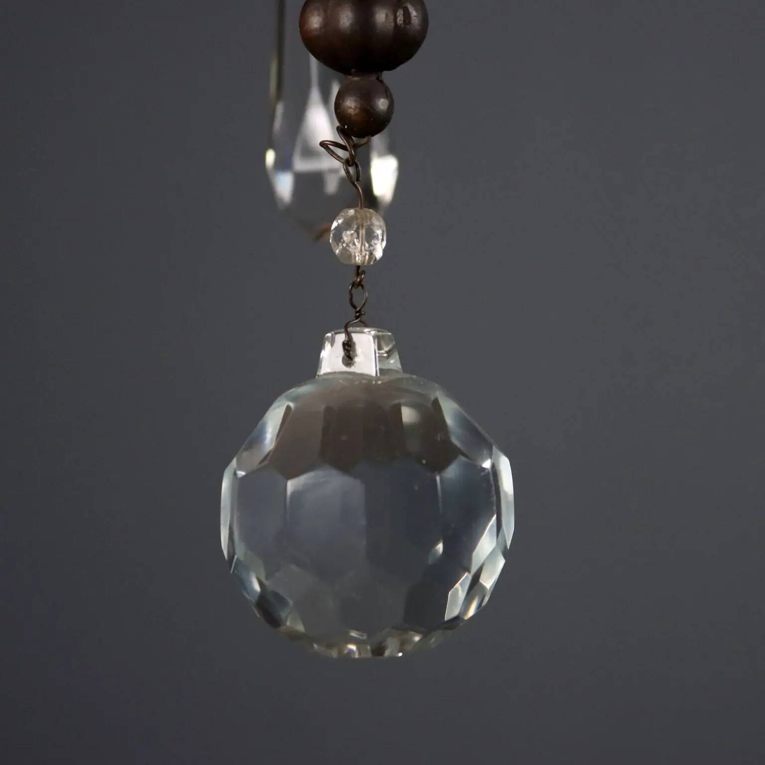 Antique metal and glass chandelier with 5 lights, Italy, 19th century.