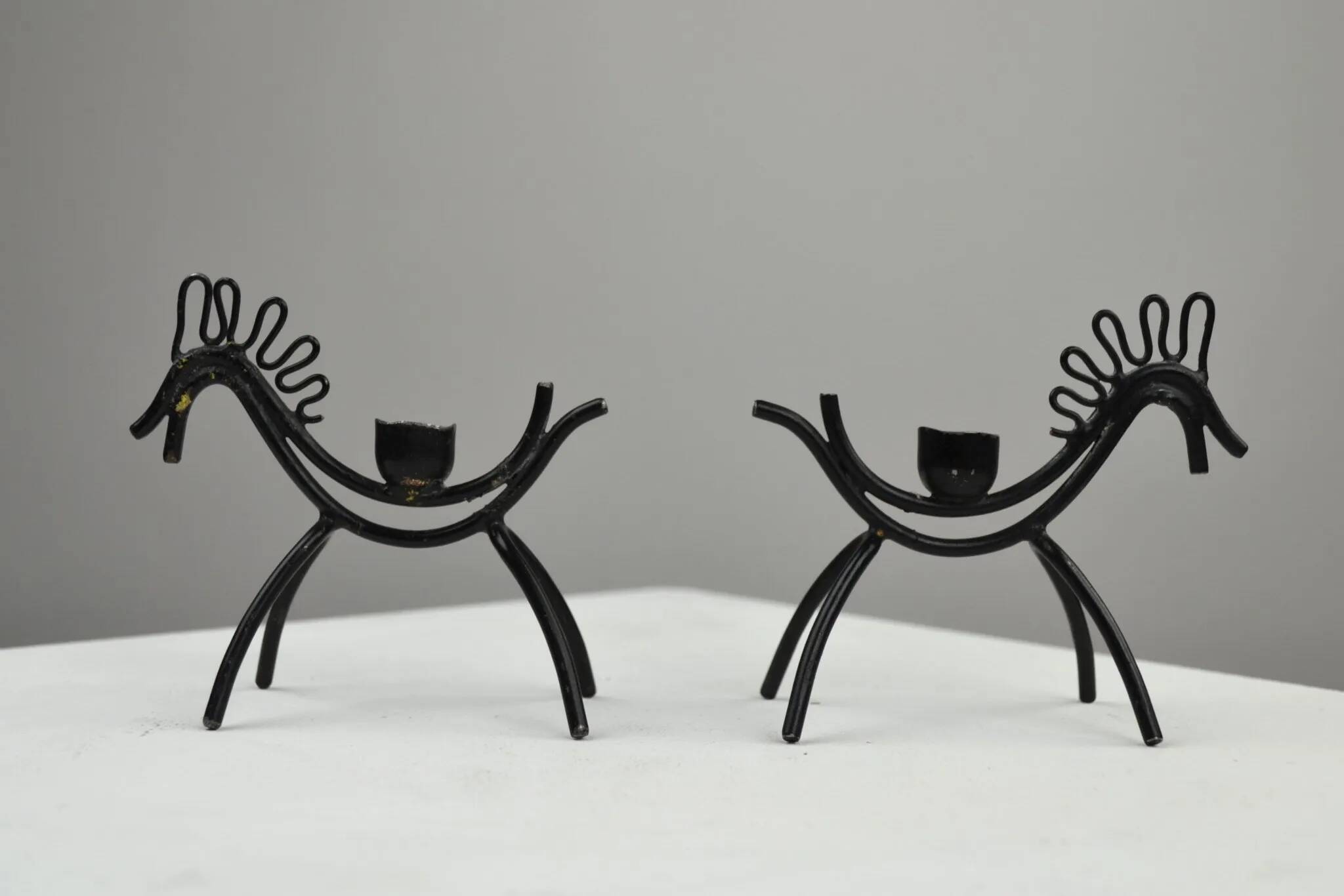Set of 6 Black Metal Farm Animal Candleholders — Gunnar Ander for Ystad-Metall, Sweden, 1960s