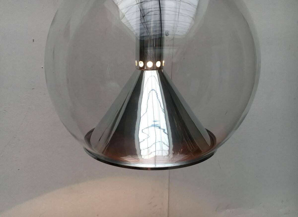 Suspended globe lamp in glass from the German space age by Erco.