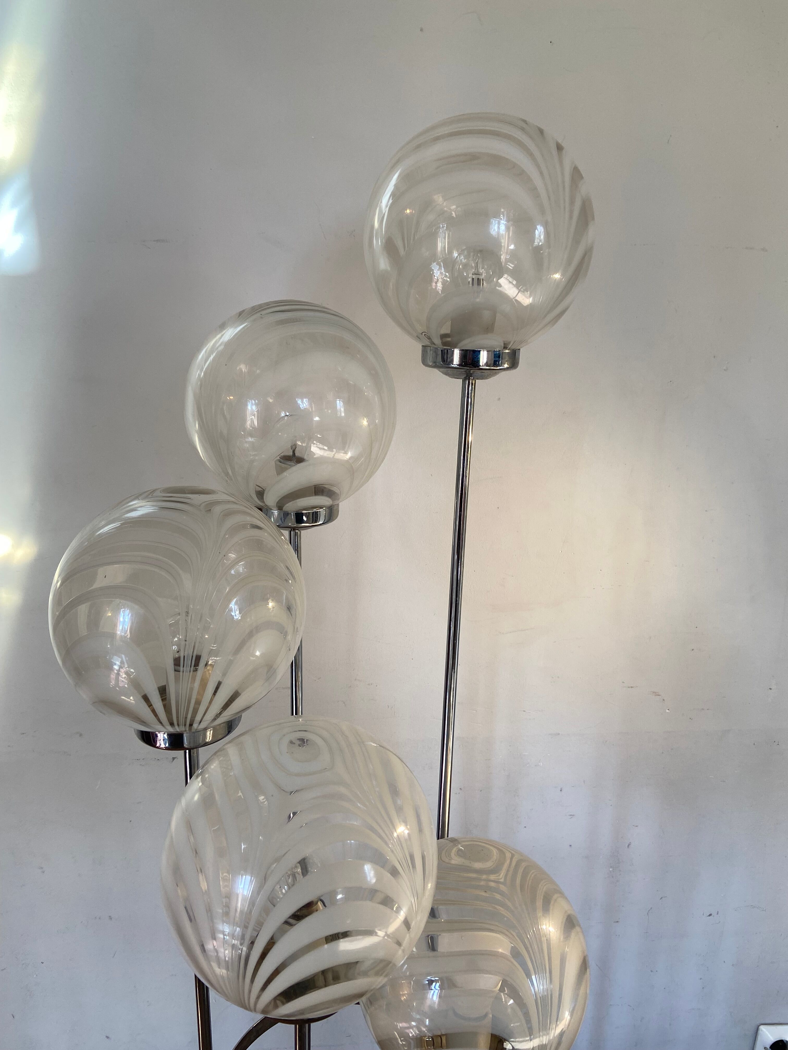 Waterfall floor lamp 5 globes Marinha Grande factory 70s