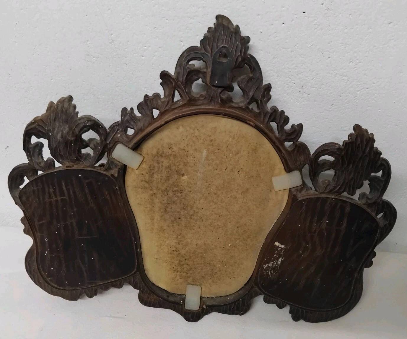 Antique Vintage Wall Mirror with Storage Faux Wood