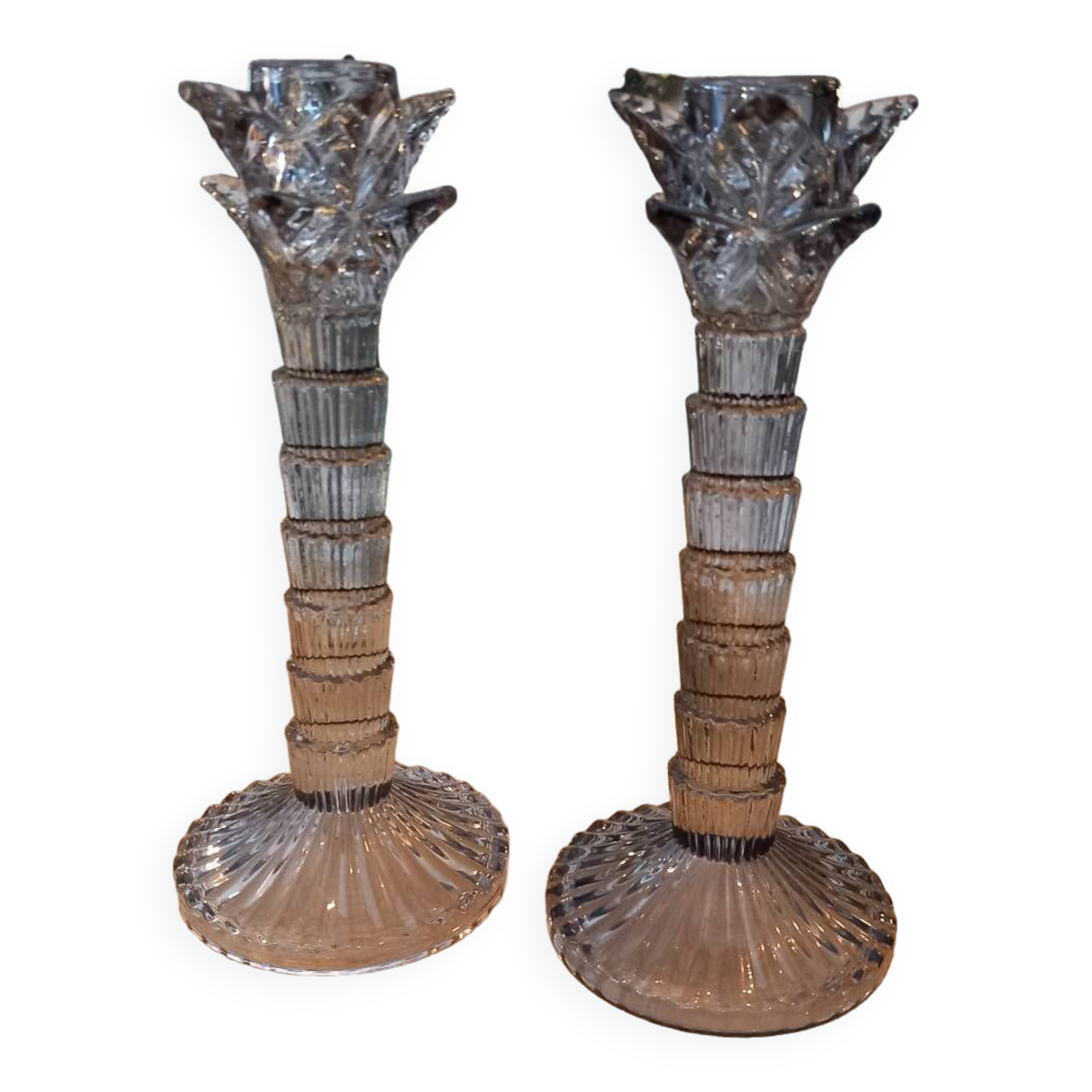 Pair of candlesticks. Blue/gray glass