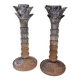 Pair of candlesticks. Blue/grey glass.
