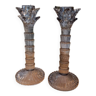 Pair of candlesticks. Blue/gray glass