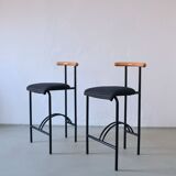 2 postmodern tubular steel bar stools | Rodney Kinsman style | 1980s