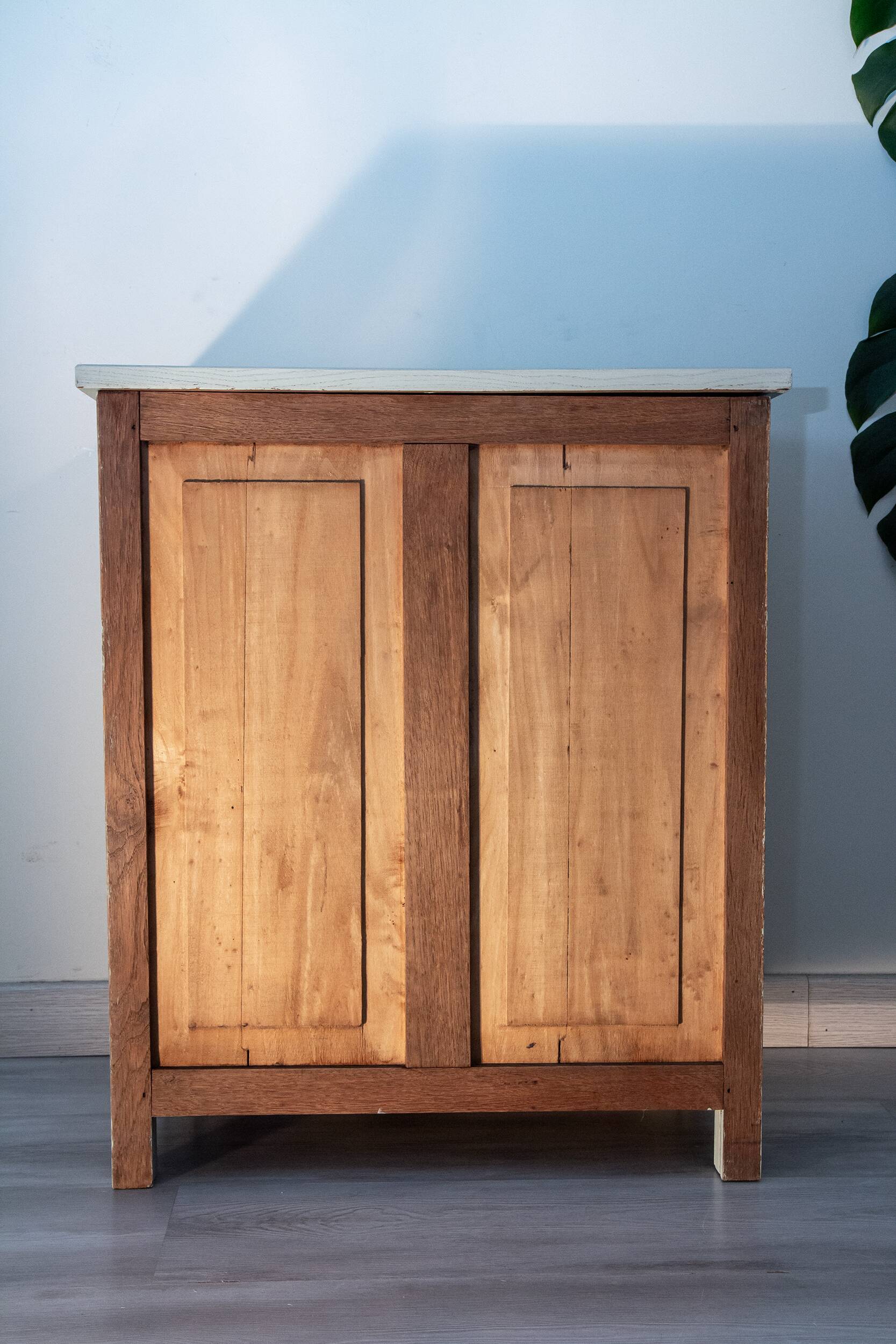 Grey clay Parisian buffet, patinated wood, 1950