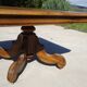 Square dining table, central leg, seats 8