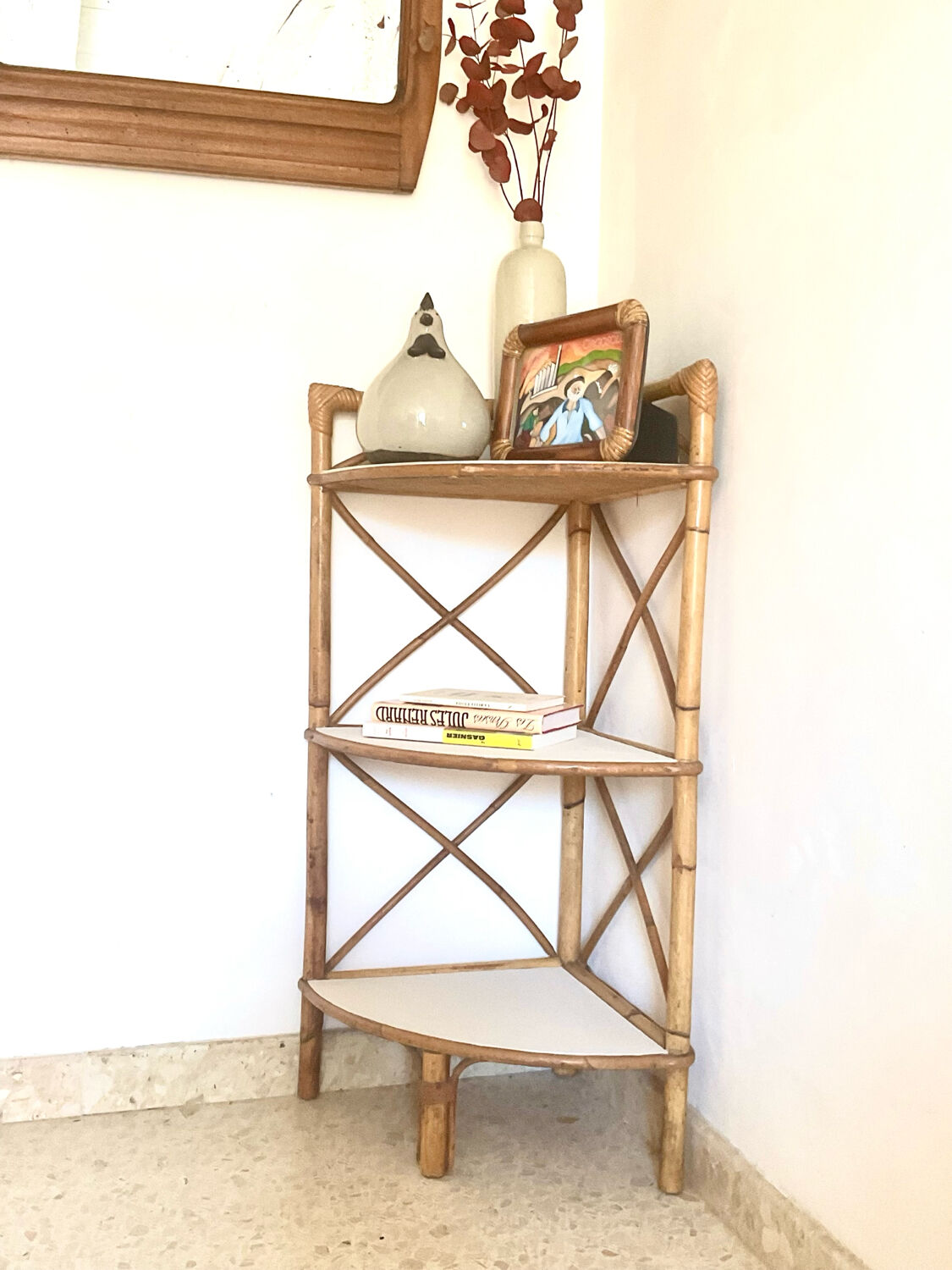 Vintage bamboo corner shelf