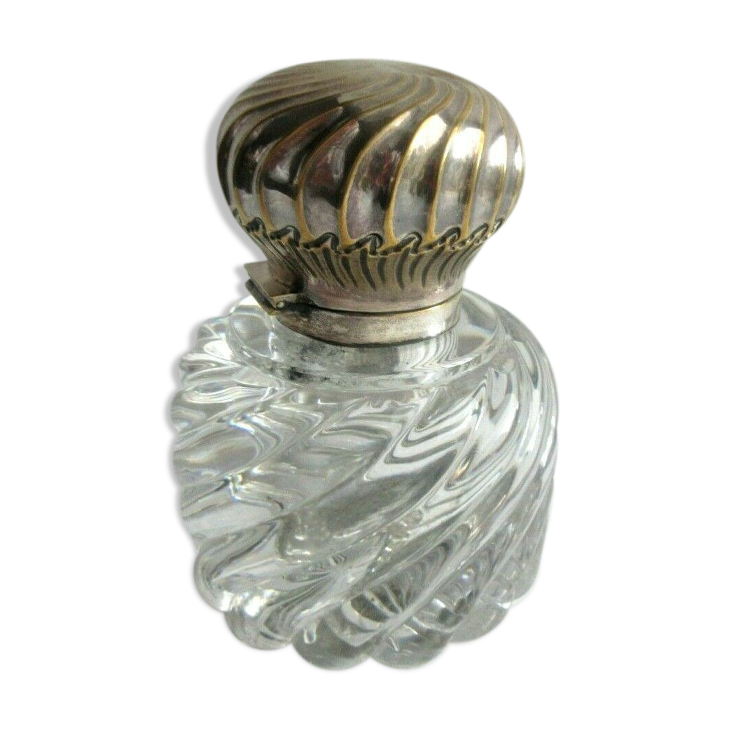 Large round inkwell 1.1 KG crystal Baccarat bamboo torso, silver hat Louis XV