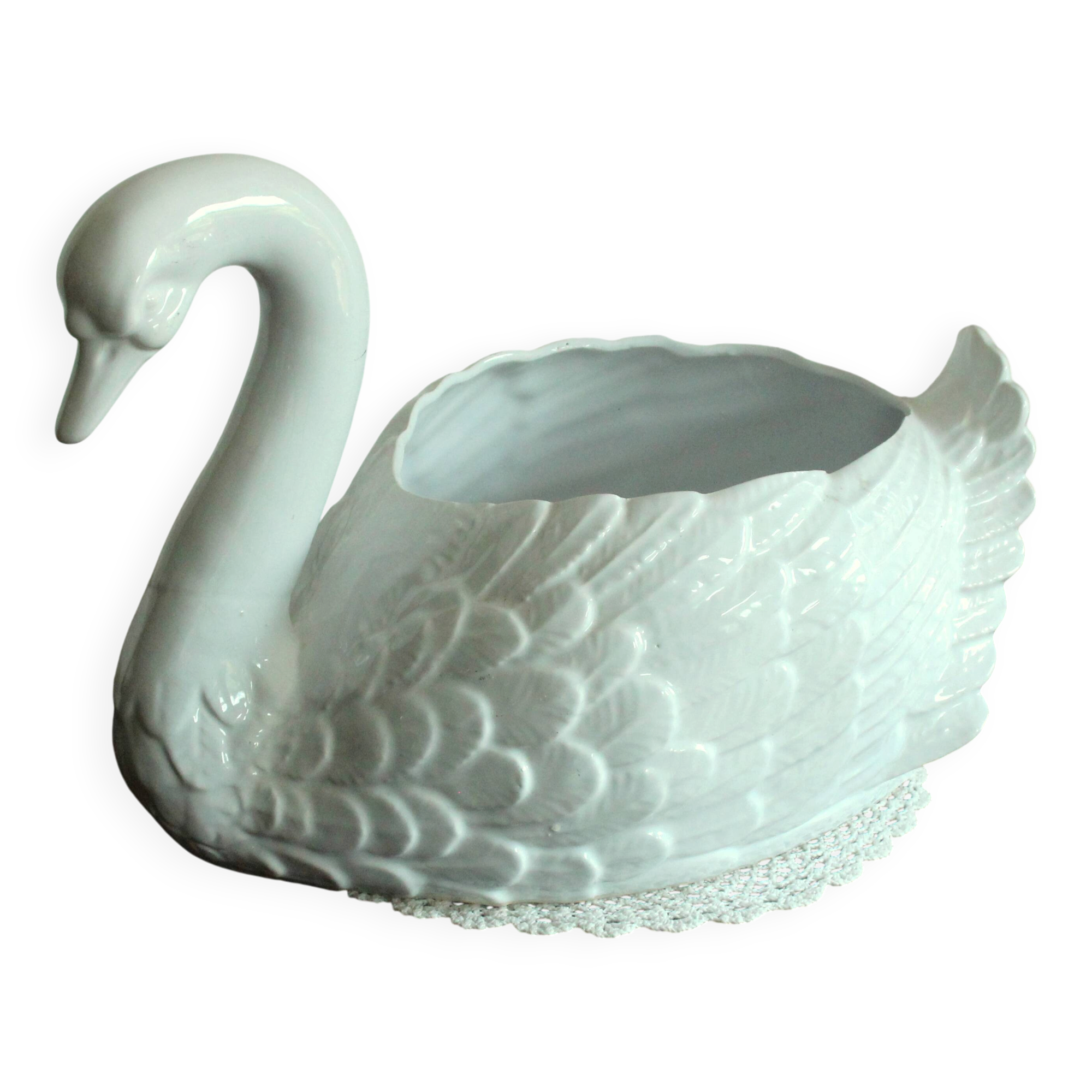 XL white ceramic swan planter - Vintage