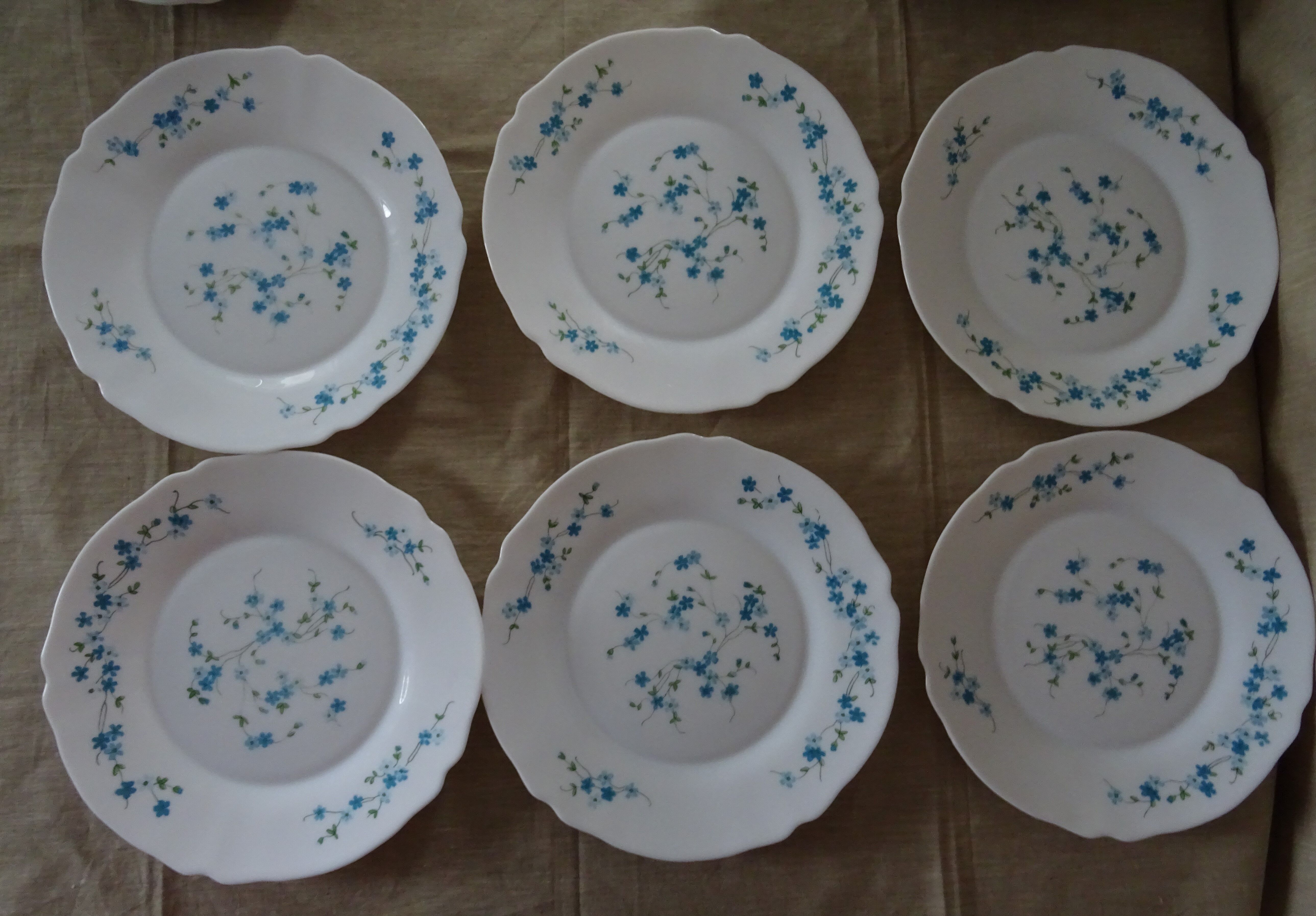 18 Plates Flat Desserts Hollow VERONICA BLUE FLOWERS Arcopal forget-me-not Lot EJ