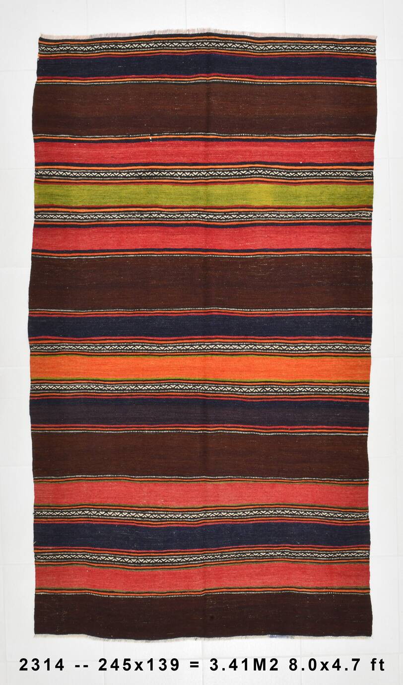 4x8 Brown & Blue Turkish Vintage Kilim Rug 139x245Cm SK 2314