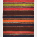 4x8 Brown & Blue Turkish Vintage Kilim Rug 139x245Cm SK 2314