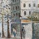 Painting by louis burnett, animated scene in montmartre, paris vintage 1950