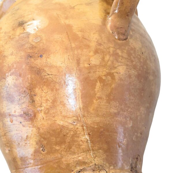 Ancien pot de confit émaillé jaune – Terre cuite XIXe – Sud de la France