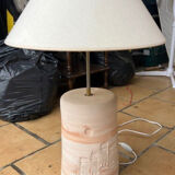 Terracotta foot lamp and fabric lampshade