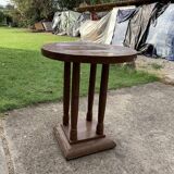 1930s Art Deco round side table in painted brown wood — column leg base